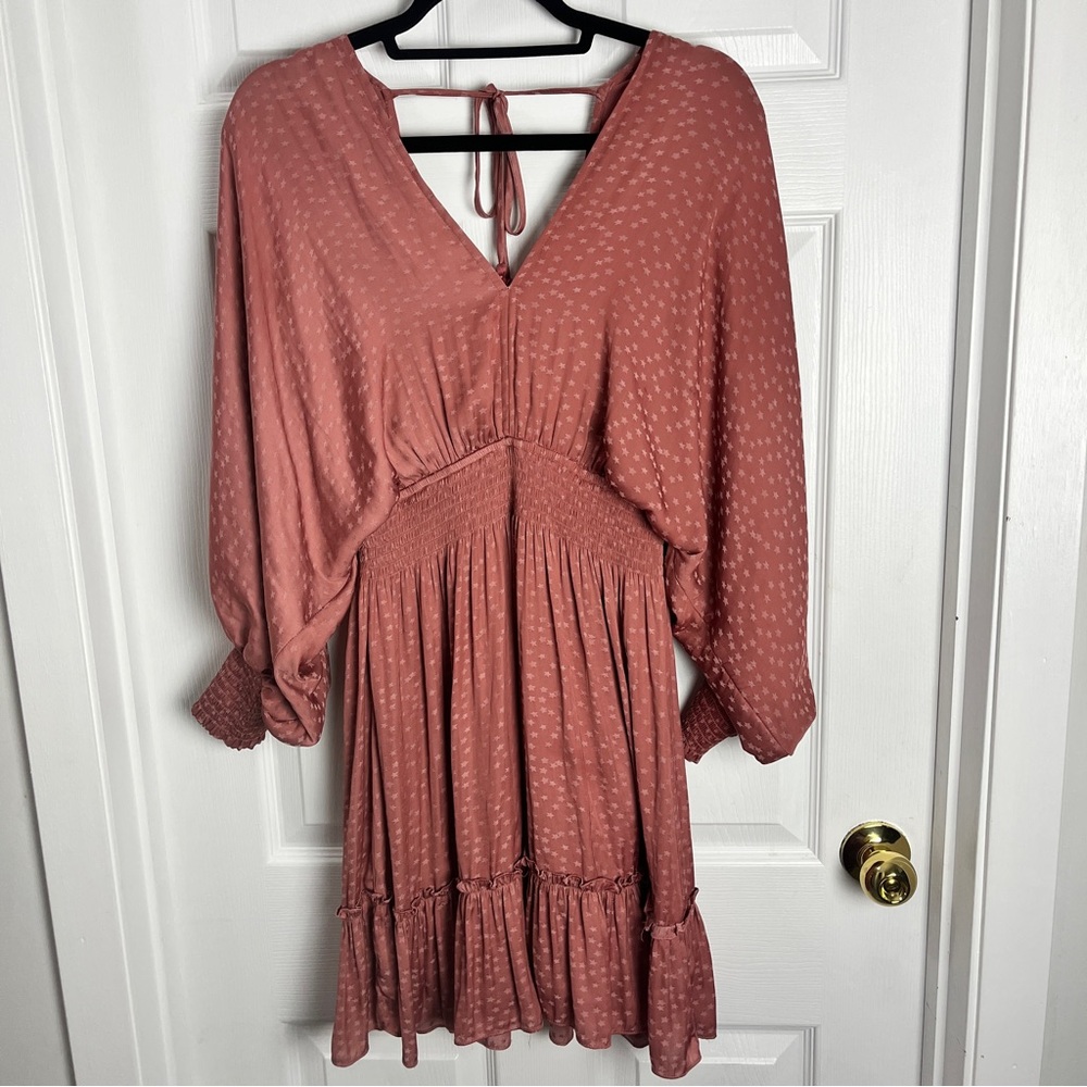 Lovestitch Pink Ruffled Tiered Dress with Open Sleeves